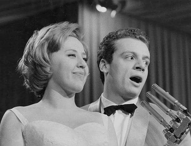 Johnny Dorelli and Betty Curtis singing at 9th Sanremo Music Festival